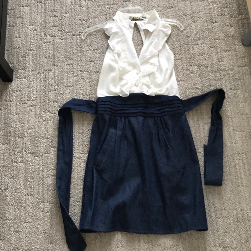 NWT Sunner size 2, denim cotton skirt, white v top